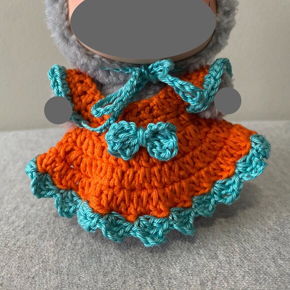 Handmade Crochet Blue Orange Top Hat Outfit for 17cm Plush Doll 2-Piece Set - Picture 5 of 7